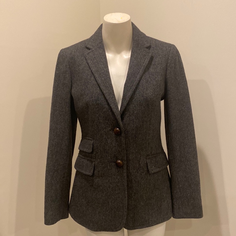 J Crew Hack-ing Jacket Gray Herringbone Wool Blazer Sz 6